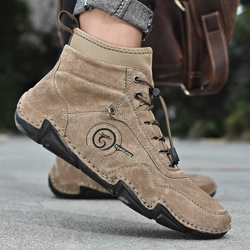 Winter Snow Boots Men Boots Genuine Leather Soft Sole Ankle Outdoor