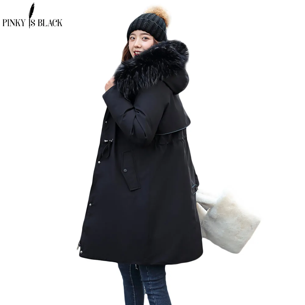 

PinkyIsBlack Fur Liner Winter Coat Woman 2021 Fashion Winter Jacket Women Long Cotton Padded Outwear Hooded Female Jacket Coat