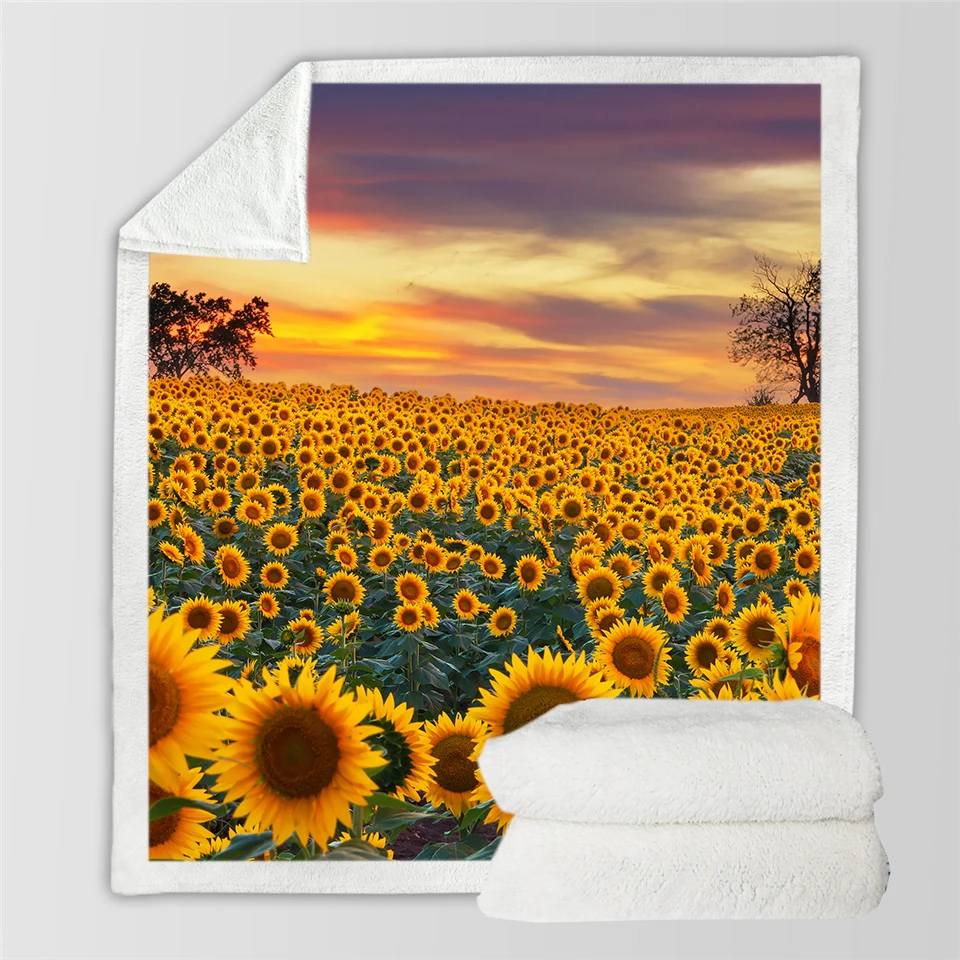 Sunflower Sherpa Fleece Blanket Flower Plush Throw Blanket on Bed Home Textiles for Kids Sun Bedspread Quilt Drop Ship