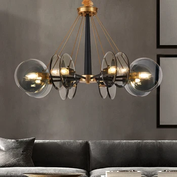 

FSS Modern Chandelier Living room Light Luxury Bedroom Dining room Nordic Round Smoke gray/Amber Lampshade Indoor Lamps