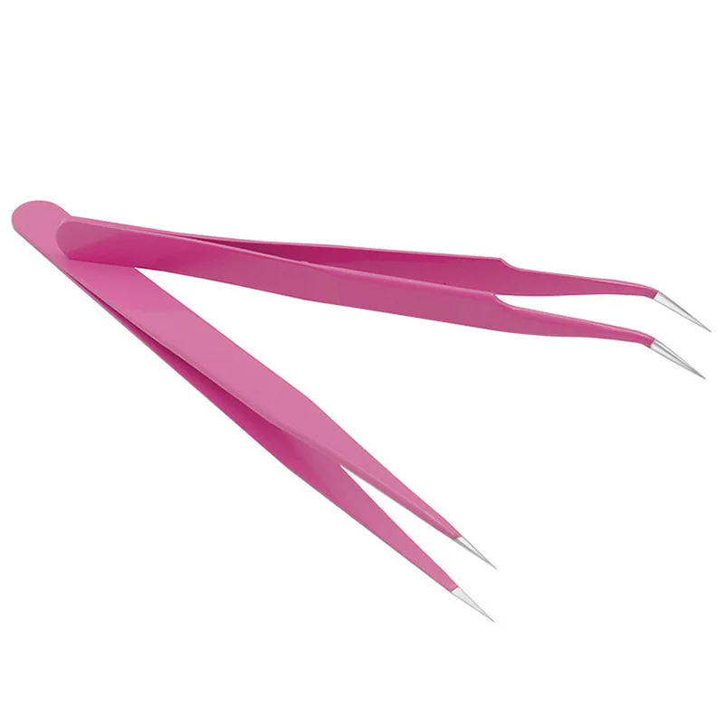 Прямой+ Изогнутый пинцет для бровей, ресниц, инструменты для дизайна ногтей, розовый кусачок для выбора, стразы декоративные Стикеры, инструменты