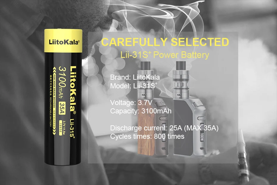 elétrica, Power Lithium-ion Battery, Lii-31S, 18650, 3.7V, 3100mA, 35A, 20 PCs Lot