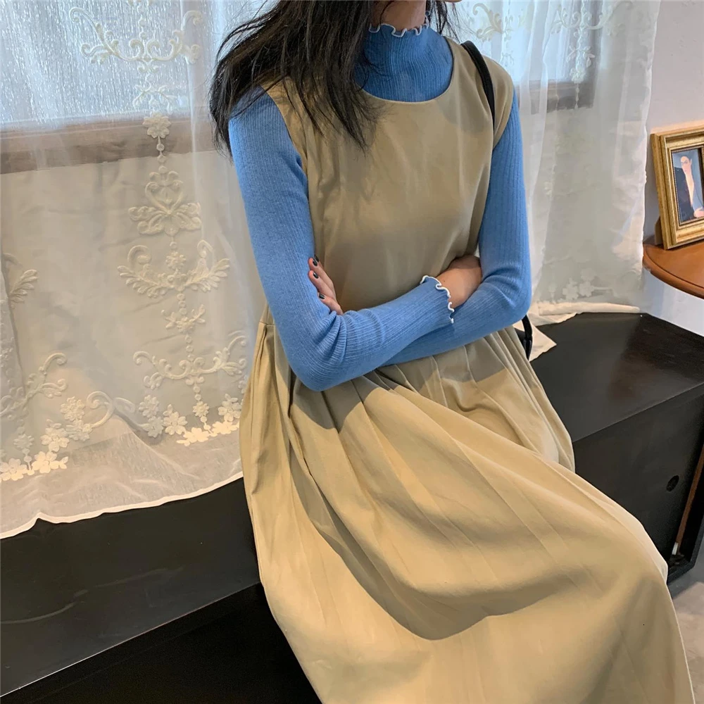 Mooirue осень для женщин вязаная футболка Водолазка с длинным рукавом оранжевый зеленый тонкий оборками Топы