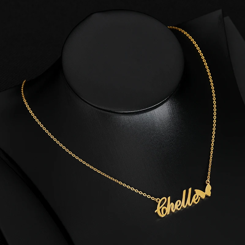 Nameplate Butterfly Choker Gold Pendent Custom Name Statement Necklace Women Ketting Collier Femme 2019 Personalized Jewelry