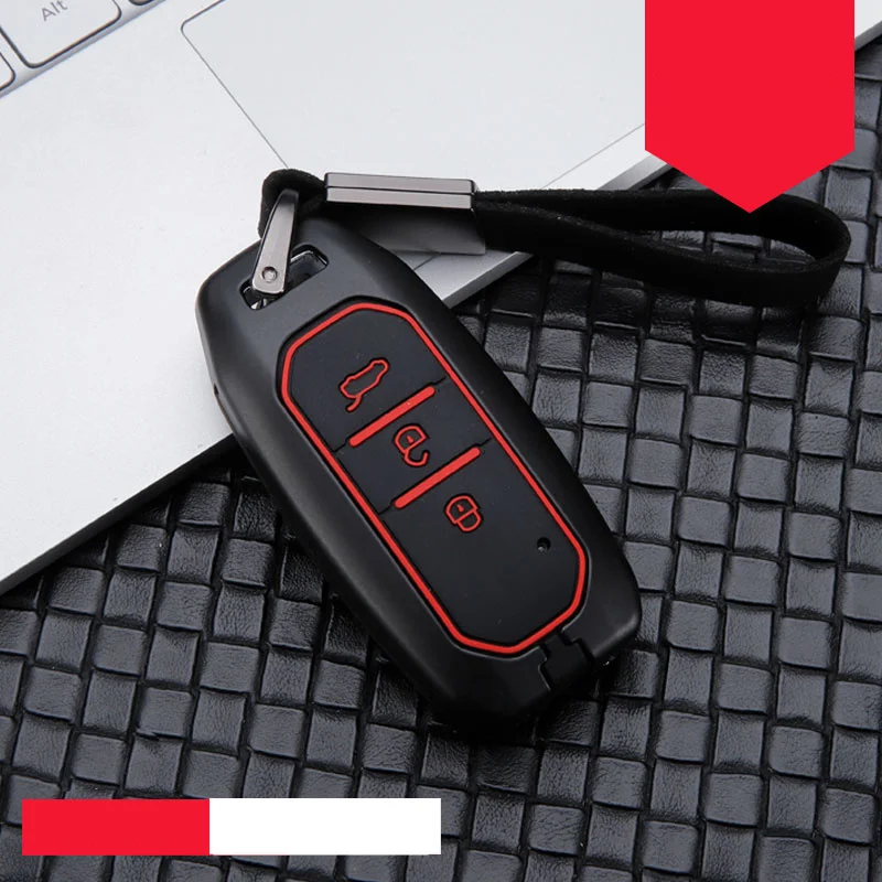 J-black red Чехол для ключей автомобиля из цинкового сплава с силикагелем для Ford Edge Forte Morris, чехол для ключей для автомобиля, умный держатель, чехол для ключей, набор автомобильных ключей - Название цвета: J-black red