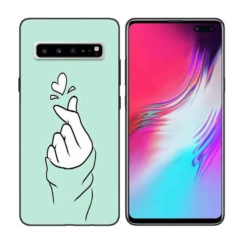 Черный мягкий силиконовый чехол для samsung Galaxy S7 S8 S9 S10 5G S10E J4 J6 J8 M20 Note 8 9 10+ Edge Plus Love on the fing