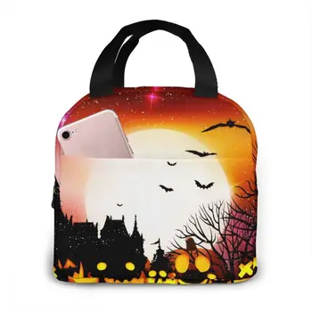 

Halloween Pumpkin Autumn Cooler Bag Portable Zipper Thermal Lunch Bag Convenient Lunch Box Tote Food Bag