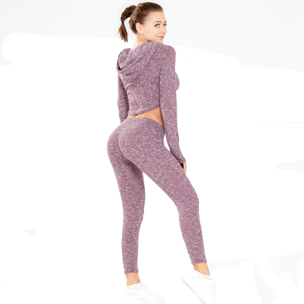 Wine Red set Женский комплект для йоги, одежда для спортзала, бесшовные леггинсы, укороченные толстовки, топы, спортивный костюм для тренировок, Женский комплект с длинным рукавом для фитнеса, спортивная одежда - Цвет: Wine Red set