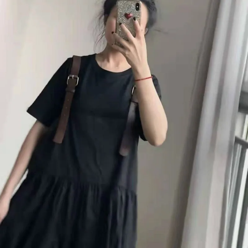 Sleeveless Dress Women Summer Korean Style Spaghetti Strap Students Streetwear Loose Leisure 4XL Large Size Lovely BF Harajuku summer dresses for women