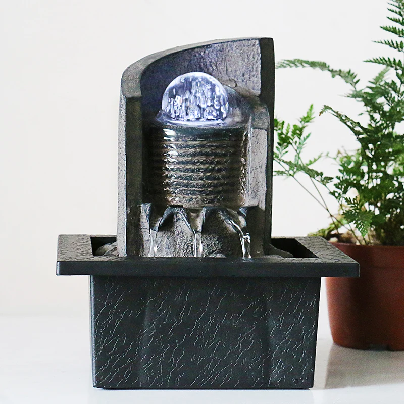 Feng Shui Zen Adornos de Fuente de Cascada de Escritorio Interior con Bola de Cristal y Luces LED para la relajación del Dormitorio de la Oficina en casa hong Fuente de Mesa de Cascada EU 