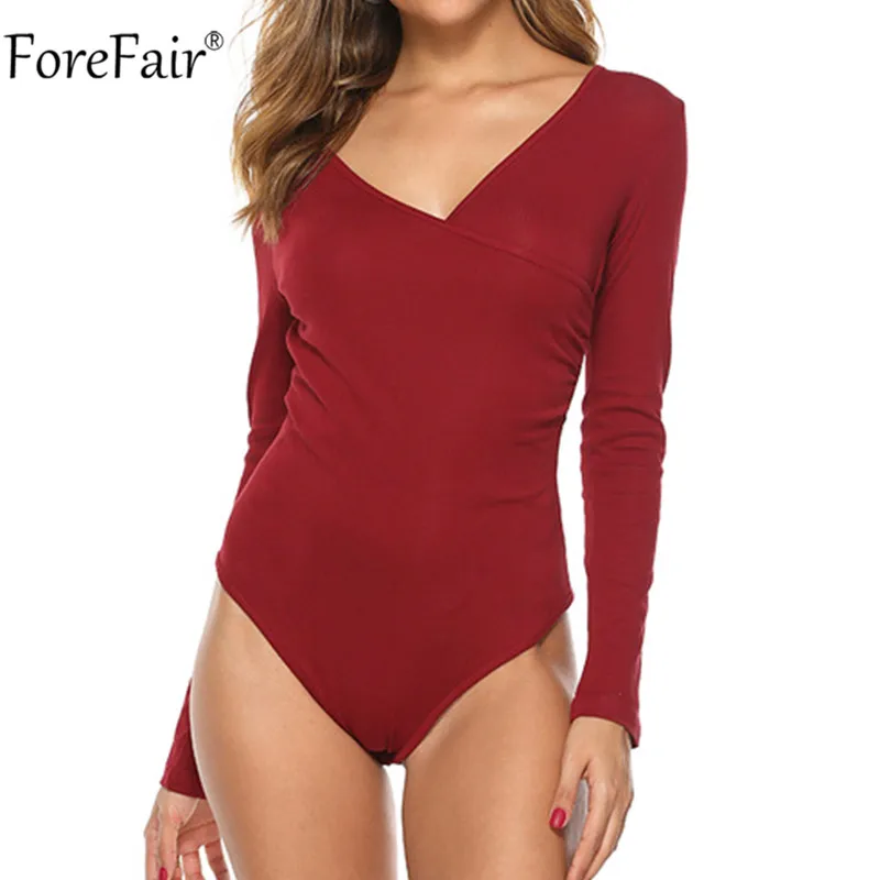Forefair, боди с v-образным вырезом, женский, длинный рукав, Осень-зима, хлопок, сексуальный, черный, боди, топ, белый, синий, повседневные, боди