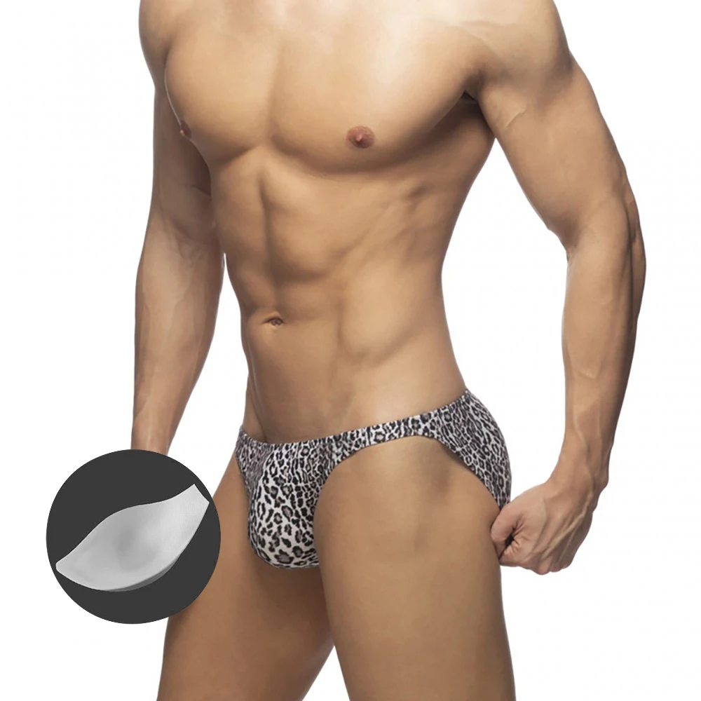 

With Push Pad New Leopard Print Men's Swimming Trunks Bikini Low Waist Sexy Thongs European American Fashion Beach Surfing Sport