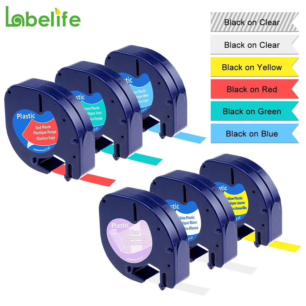 Labelife 91201 Compatible 12mm*4m Black on white Dymo Letratag Plastic Tape LT 91331 LT9120112267 18