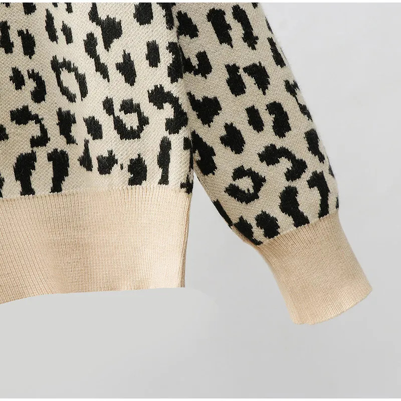 Леопардовый вязаный женский свитер, пуловеры, Осень-зима, теплые свитера для женщин, Модный повседневный Женский пуловер с круглым вырезом