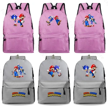 

2020 Hot Sale Super Mario Bros Sonics Backpack Children Kids Bag Beautiful Pattern Mario Sonic Boys Girls School Rucksack
