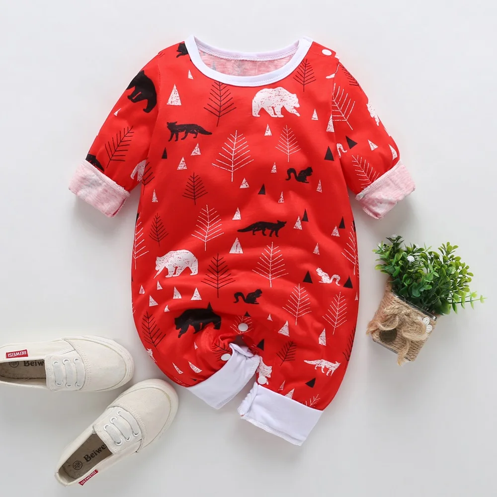 

NewBorn Baby Bebe Clothes Boy Girl Long Sleeve Christmas Tree Bear Printed Cotton Rompers Winter Casual Romper Playsuit Jumpsuit