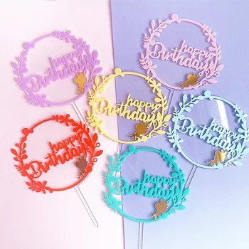 

Candycolor Cake Decoration Acrylic Wreath Happy Birtdhay Cake Toppers for Girl`s Birthday Baby Shower Dessert Cupcake Decor