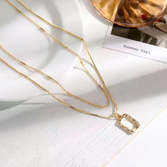 Square Hollow Double-layer Necklace Female Simple Design Fashion Choker Necklace Gift for Friend Wholesale Jewelry