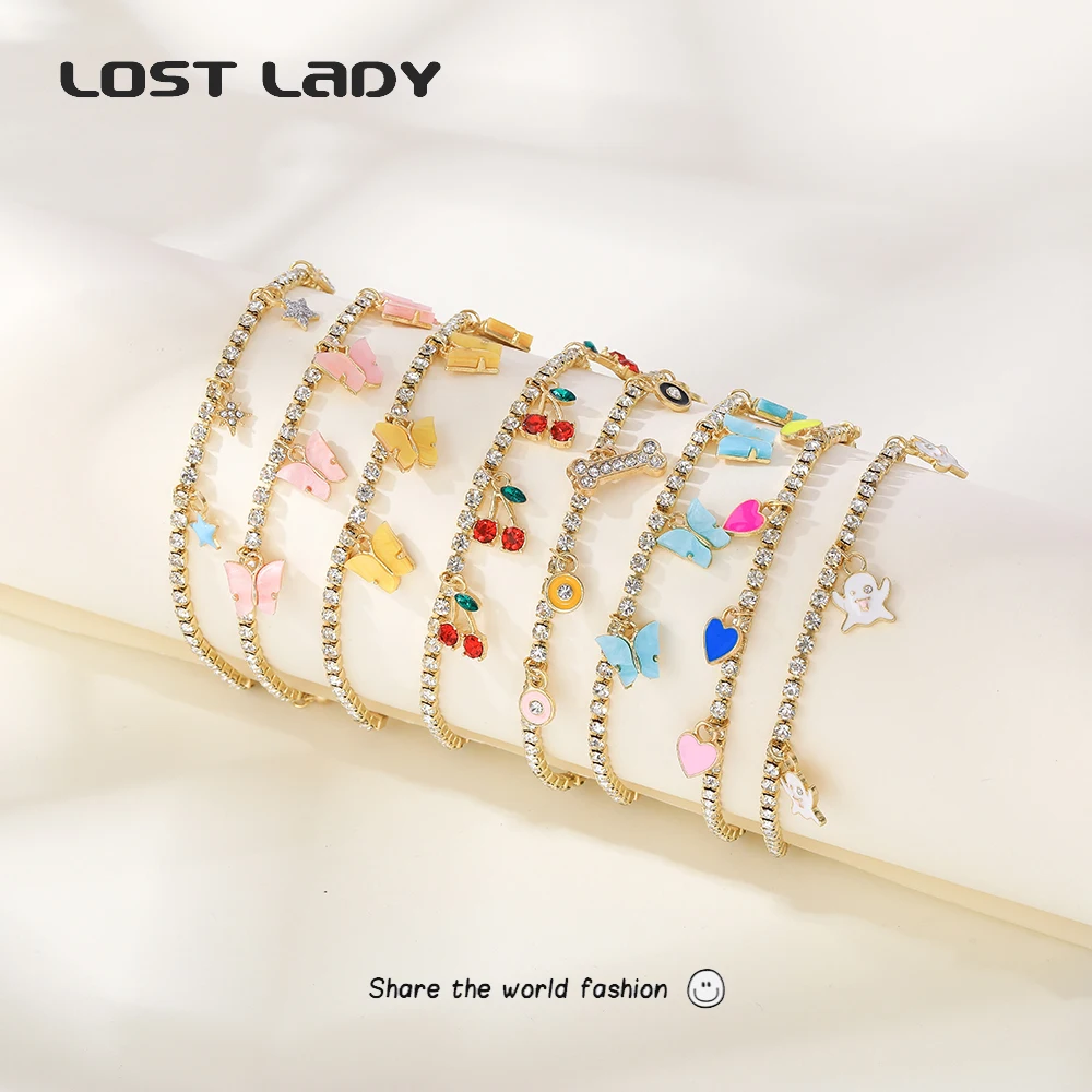 Tobillera de mariposa Lost Lady para mujer, pulsera para tobillo con diamantes de imitación, cadena para pies, pulseras para pierna, regalo de joyería bohemio