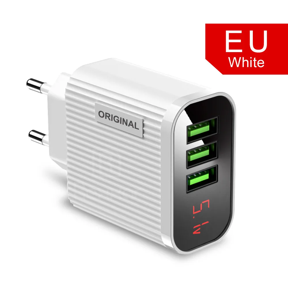 USB зарядное устройство светодиодный дисплей EU/US 3 порта быстрое зарядное устройство для iPhone X 8 7 iPad samsung S10 S8 S9 Xiaomi huawei P30 Настенная/телефонная зарядка - Тип штекера: EU Charger White