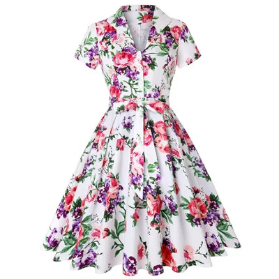 Попугай животных печатный пальмовый цветок 50s 60s винтажное платье плюс размер цветочный хлопок туника для женщин дамы качели рокабилли платья - Цвет: 4