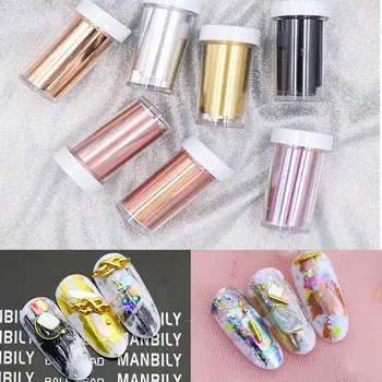 

7 Types 4 * 70 Cm Shiny Women Nail Art Transfer Foil Sticker Set Gold Silver Laser Manicure Nail Art Sticker Paper Decoration