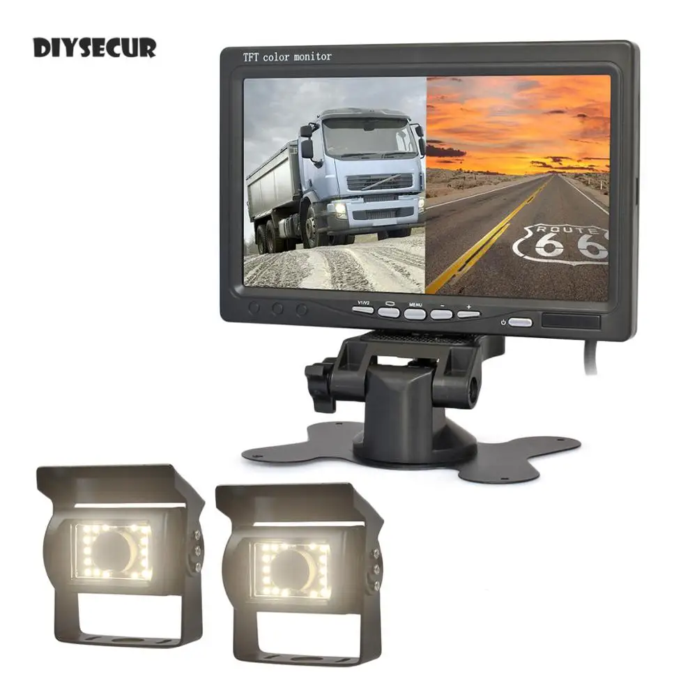 

DIYSECUR 7inch 2 Split LCD Screen Car Monitor LED Night Vision CCD Rear View Car LED Camera System for Bus Houseboat Truck