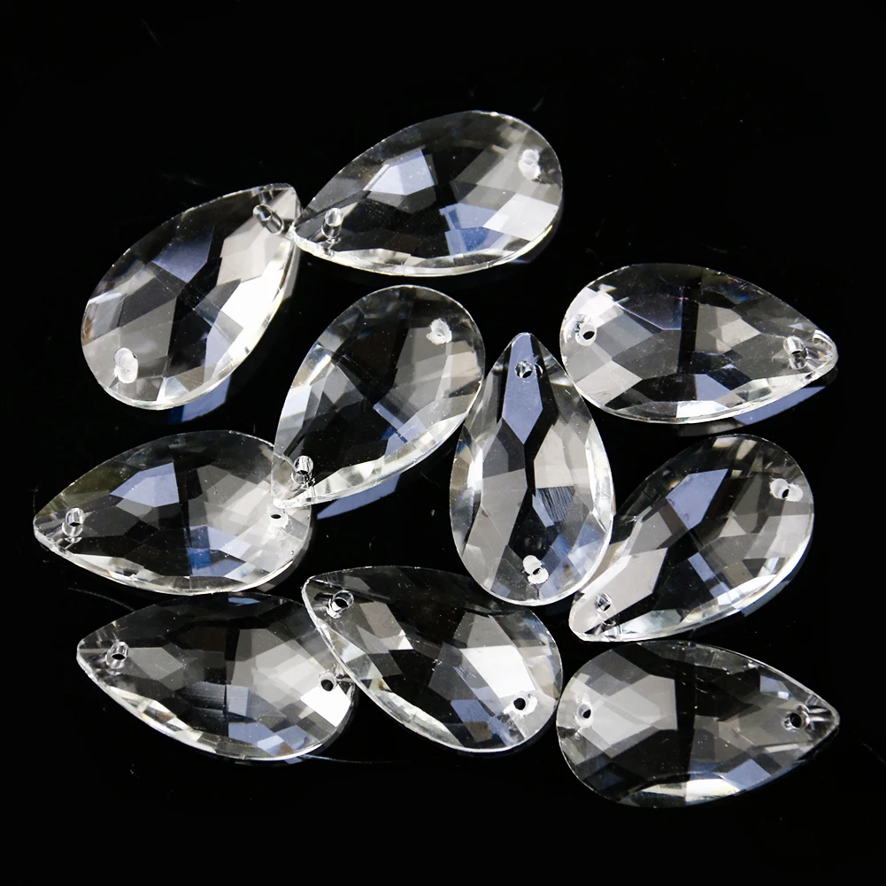 

5PCS 30mm Crystal Prism Suncatcher Tear Drop Chandelier Parts Hanging Pendant Faceted Beads Garland Home Wedding Decor 2 Holes