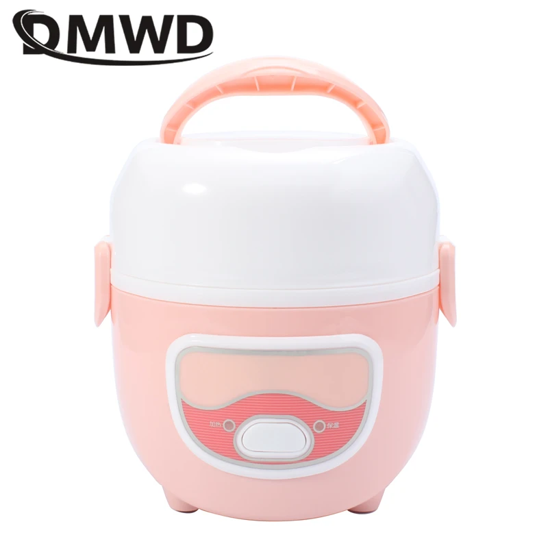 DMWD Electric Rice cooker Portable Mini Lunch box food steamer Insulation Food warmer Egg boiler 2 layer stainless steel liner