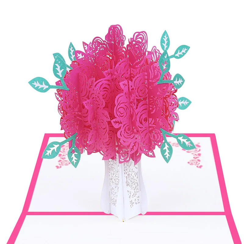  3D Rose Pop Up Card Cherry Blossoms Wedding Invitations Card LOVE Butterfly Flower Greeting Cards R - 4.00038E+12