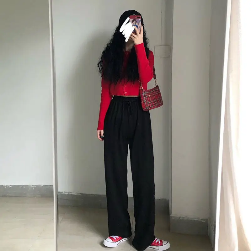 Korean Version of Casual Street Style Suitable for Summer Wear Thin Sweatpants Women Loose Straight Pants Long Woman Korean Version of Casual Street Style Suitable for Summer Wear Thin Sweatpants Women Loose Straight Pants Long Woman