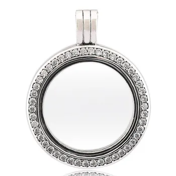 

925 Sterling Silver Bead Charm Sparkling Floating Lockets With Crystal & Glass Necklace Pendant Fit Bracelet Diy Jewelry