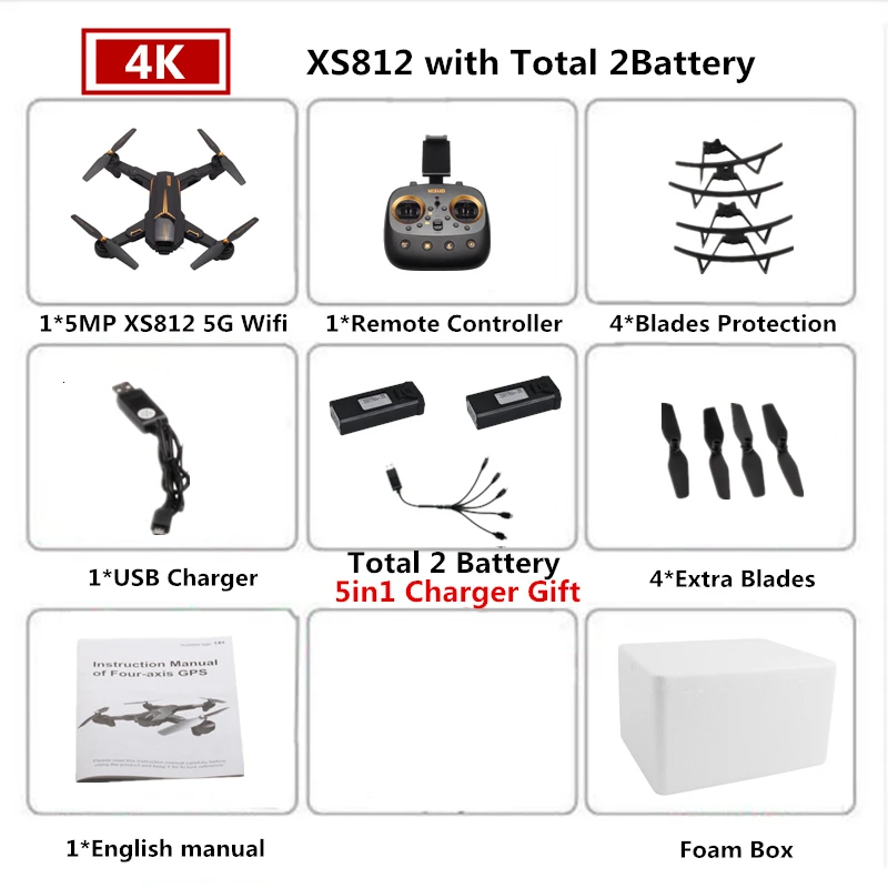4K-Foam Box-2 Радиоуправляемый Дрон XS812 gps Дроны с 5G WiFI FPV 4K HD камерой Pro Selfie удержание высоты складной Квадрокоптер VS SG907 F11 E58 Дрон игрушка - Цвет: 4K-Foam Box-2