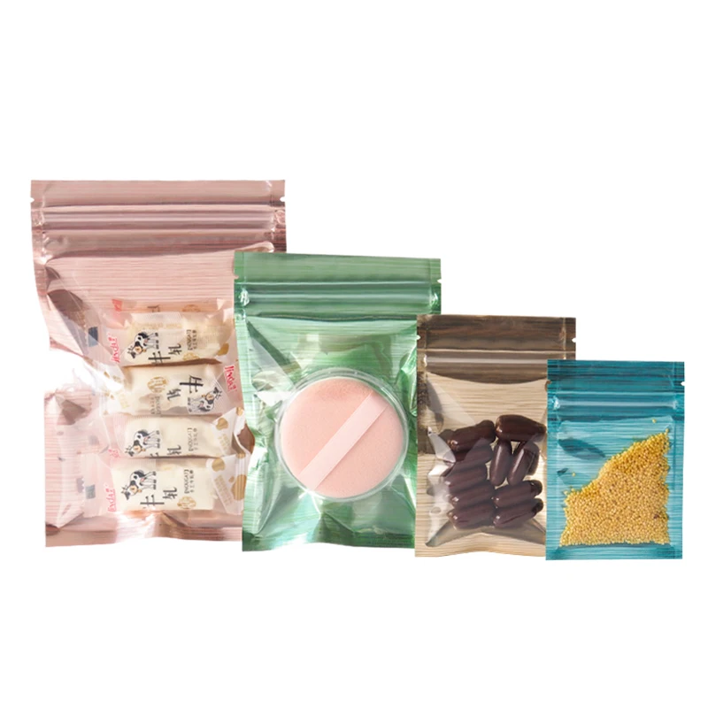 

Translucence Green Blue Pink Gift Jewerly Organization Storage Package Bag Clear Front Stripe Aluminum Foil Zip Lock Pouch Bag