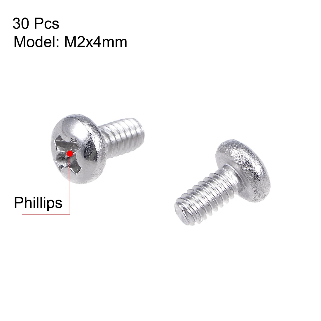 Uxcell крепежные винты Pan крестовая отвертка 304 Нержавеющая сталь M2x4mm 30 шт