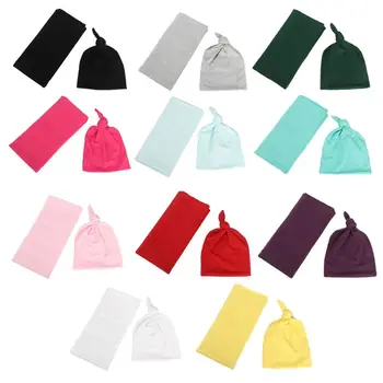 

Newborn Photography Props Wraps + Hat Kids Newborn Set Cotton Beanie Propshoot New Born Baby Accessories