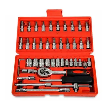 

46Pcs1/4in Car Motorcycle Repair Tool Ratchet Wrench Set Drive Socket Spanner Kit Batch Head Screwdriver Socket Set DIY Toos