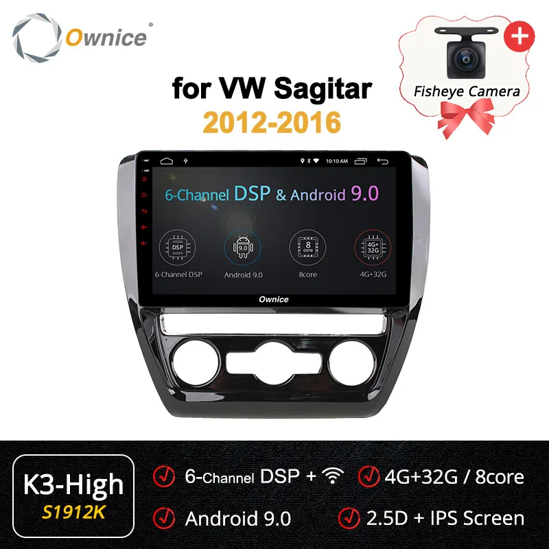 S1912 K3 HIGH Ownice k3 k5 k6 10.1" Android 9.0 360 Panorama Optical Car Dvd Player GPS Navigation Head Unit For VW SAGITAR 2012- 4G SIM - Цвет: S1912 K3 HIGH