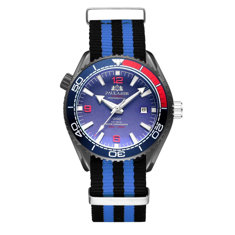 Black Red Blue Мужские автоматические механические оранжевые, черные, синие, красные, серые брезентовые часы с ремешком James Bond 007 стильные роскошные часы - Цвет: Black Red Blue