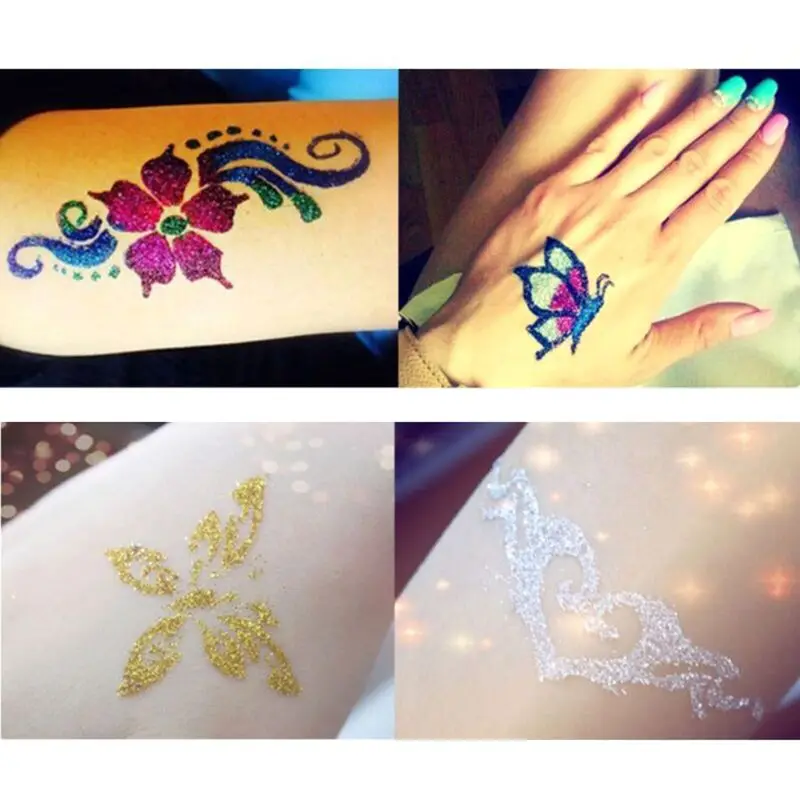 Glitter Powder Temporary Tattoo Children Adults Face Body Painting Art Tools Suit T4MB