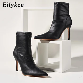 

Eilyken Sexy Pointed Toe Thin Heels Short Booties Women Elegant Chelsea Boot 2021Spring Fashion Zip Ankle Boots Ladies Shoes