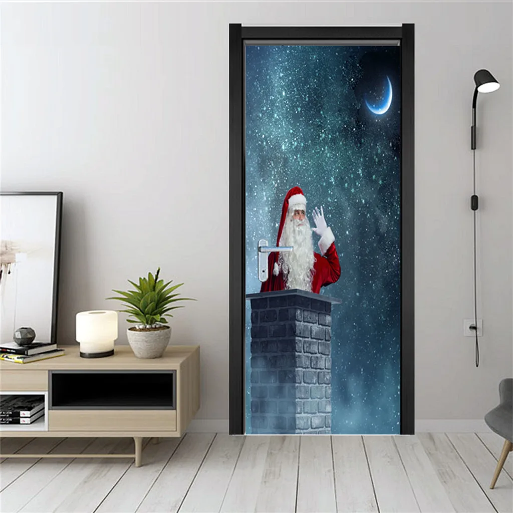 3D Рождественское украшение для гостиной, двери, стены, фреска, Рождественское украшение