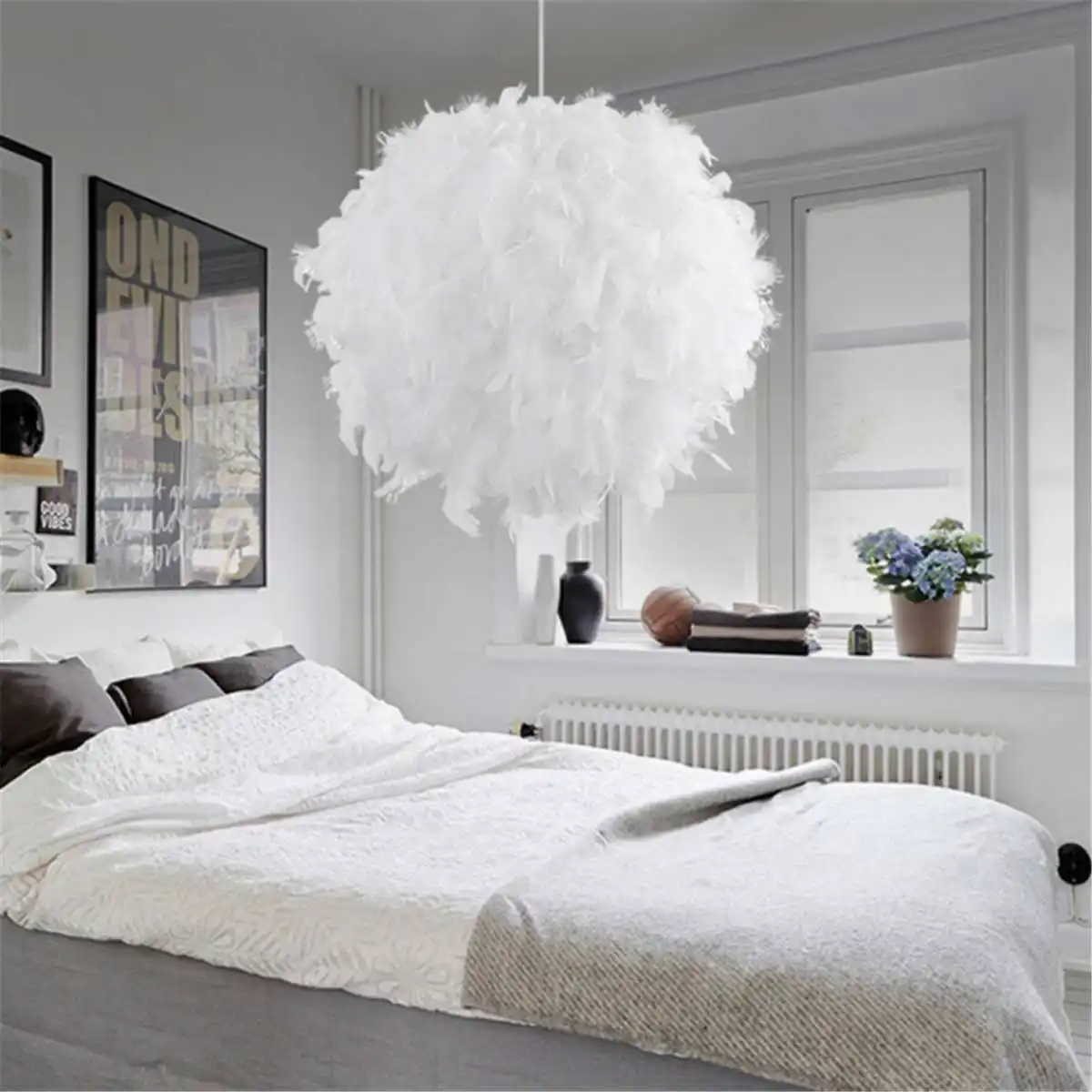 

Romantic Ceiling Light Feathers Hanging Lamp Droplight Night Light Bedroom Living Room Decor Indoor Lighting E27 2 Colors