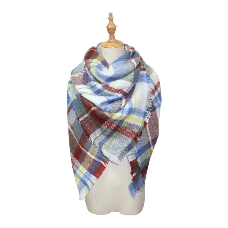 Europe And America Autumn And Winter Faux Cashmere Extra-large Double-Sided Colorful Lattice Kerchief Air Conditioner Shawl