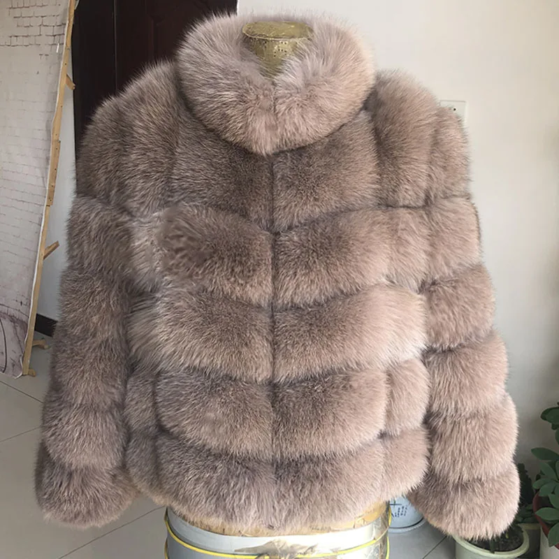 Light khaki Женское пальто из натурального меха, натуральный мех лисы куртка, жилет, зимняя теплая Модная Кожаная шуба, жилет без рукавов - Color: Light khaki