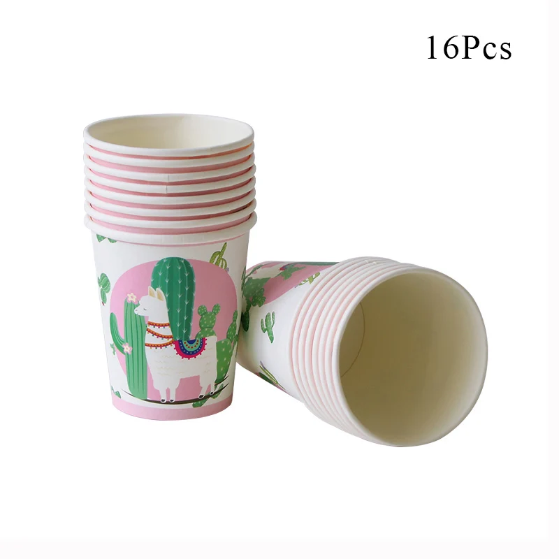 Paper cup x 16 Мексиканский кактус лама Альпака декоративная бумага для вечеринок чашки пластины задний план фиеста шары для детей принадлежности для рождения детей - Цвет: Paper cup x 16