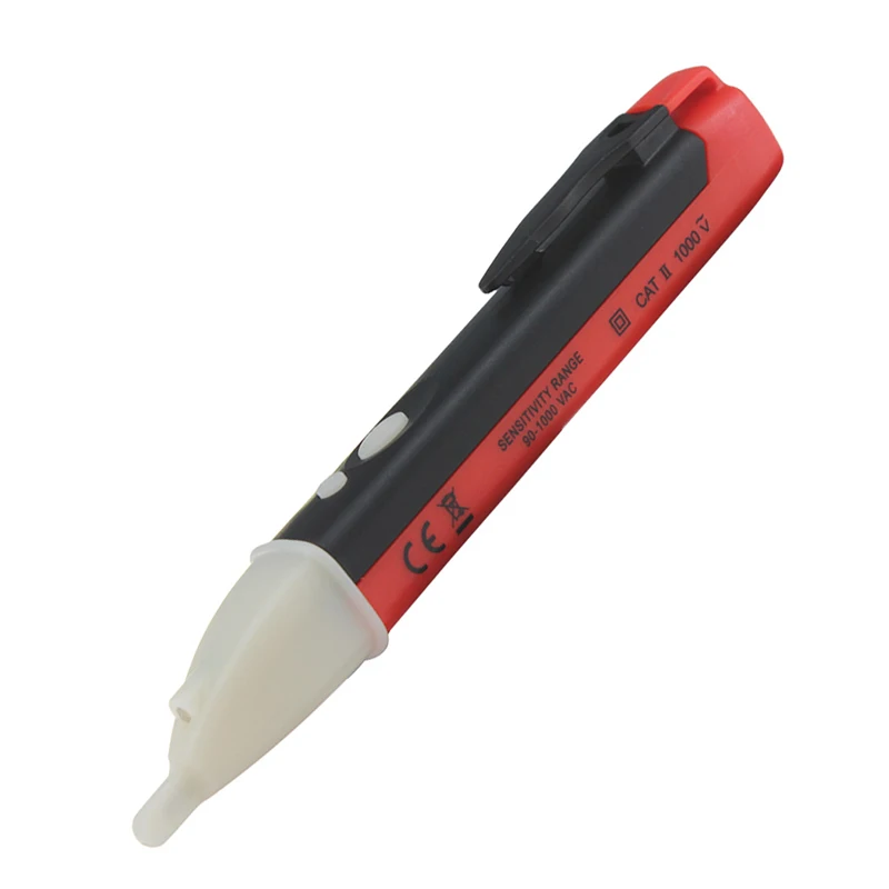 red Бесконтактный индукционный тестовый карандаш AC110V 220V вольтметр напряжение зонд вольтметр электрический индикатор мощность детектор тестер с розеткой - Цвет: red