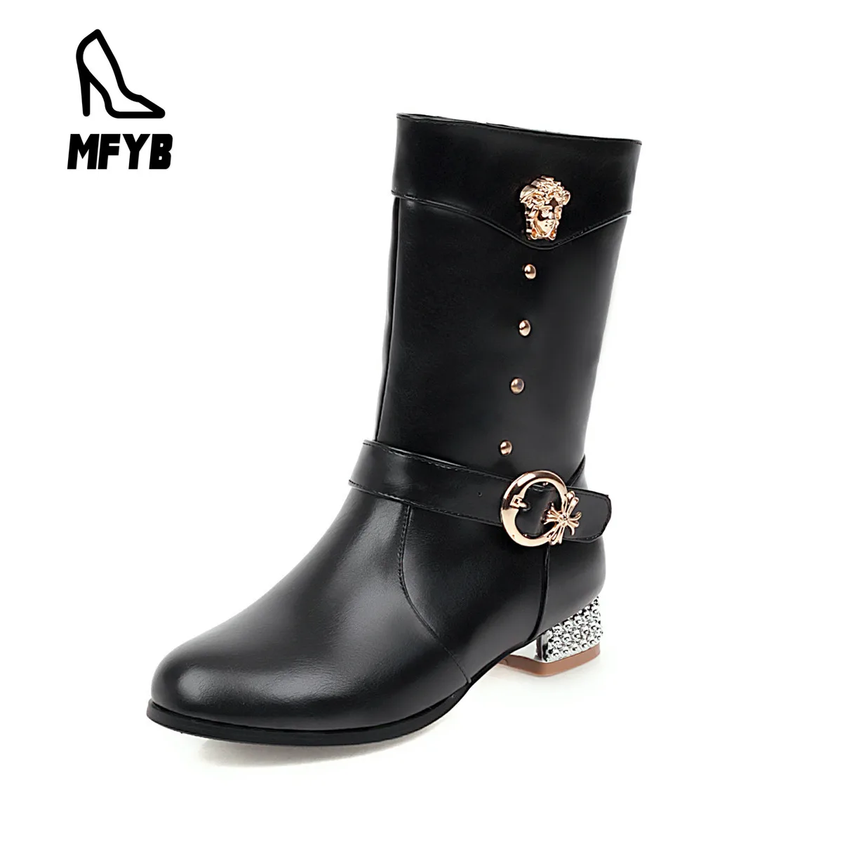 

MFYB Women's boots 2019 winter new comfort low heel with women's shoes large size 34-43 and calf women's boots