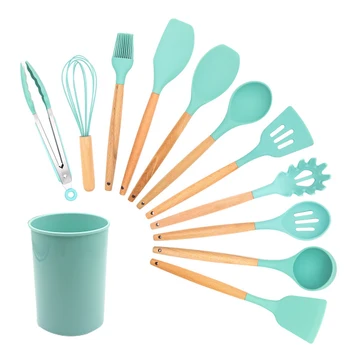 

11pcs Scratch Proof With Storage Barrel Silicone Spatula Kitchen Utensils Set Cooking Tools Heat Resistant Frying Restaurant