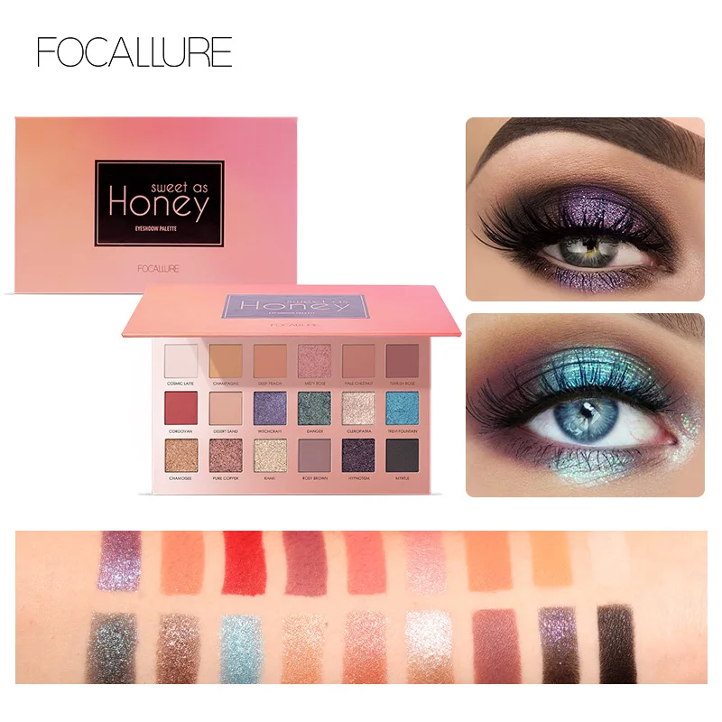 

Focallure Glitter Eye Shadow 18 Colors Pigment Eye Shadow Palette Waterproof Easy to Wear Shimmer Make up Eyeshadow